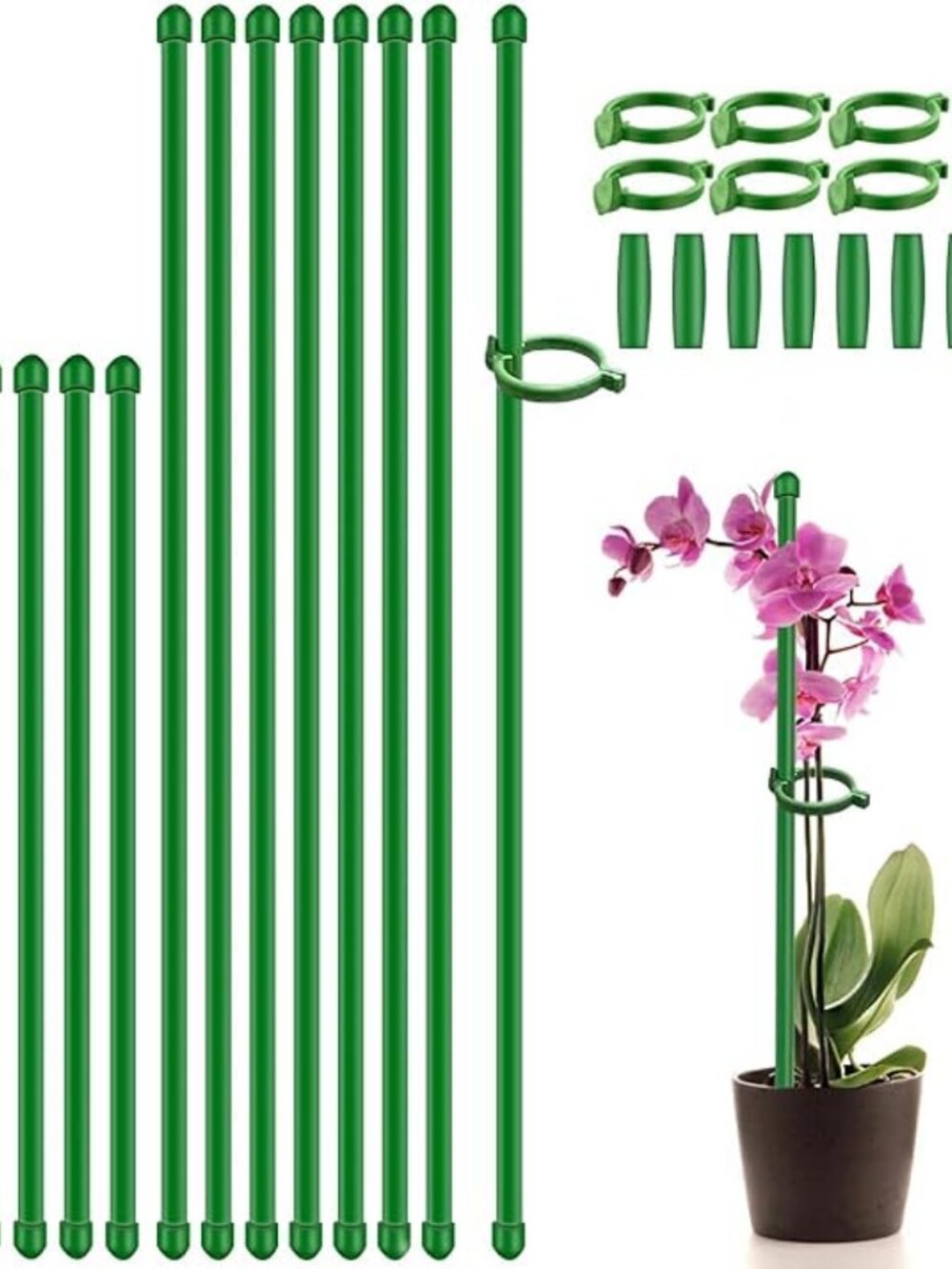 Adjustable Plant Support Stakes 16Pc Garden Poles w/ Clips & Ties